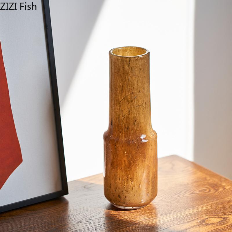 Creative Amber Color Glass Vase Hydroponic Floral Vases Table Decoration Flower Arrangement Ornaments Room Aesthetic Decor