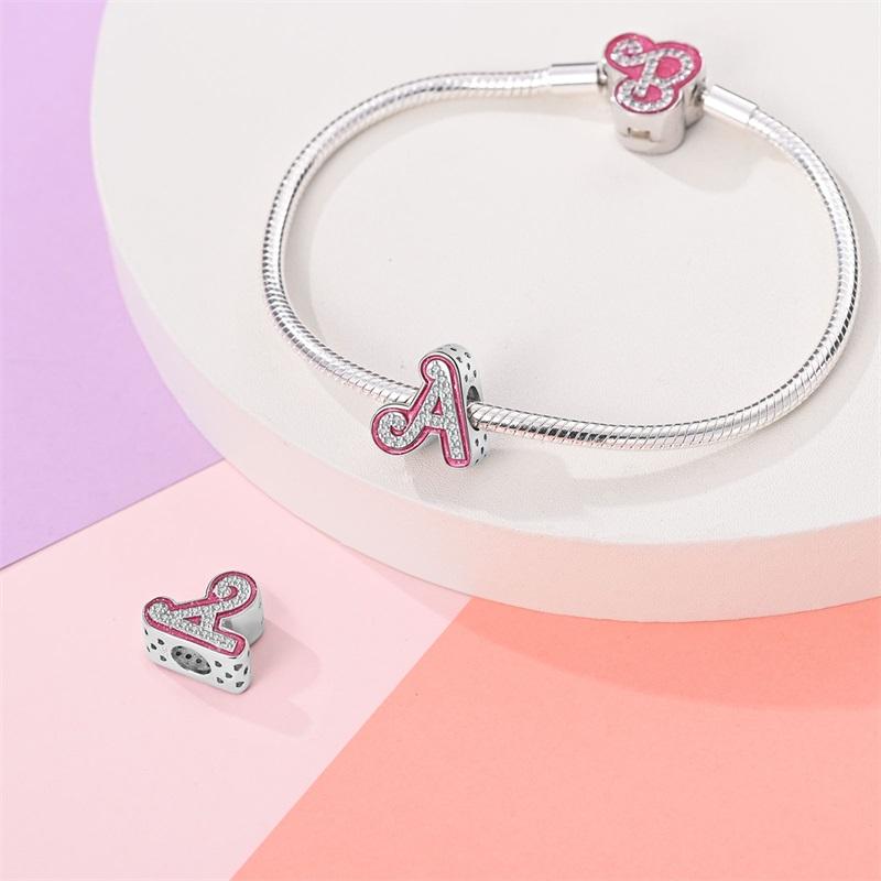 Copper 26 Alphabet Pink Princess Letters Charms Bead Fit Pandachoriginal Bracelet Diy Anniversary Birthday Jewelry Gift