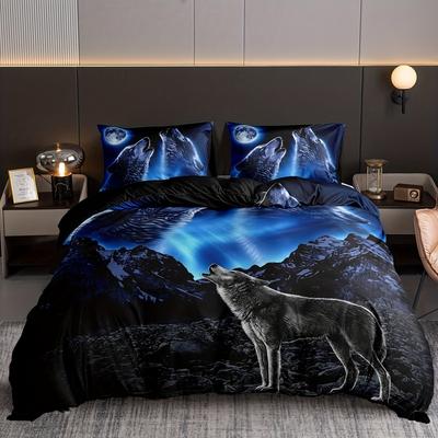 Wolf Series Down Quilt Cover Digital Printing Quilt Cover Three-Piece Kit Bedding