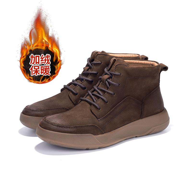 

Мужские осенне-зимние кожаные бархатные теплые ботинки Мартина из первого слоя коровьей кожи, ретро, универсальные, модные, для улицы, средней высоты, мужская обувь 44