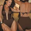 Women's Swimsuit Sexy Solid Color Halter Neck Strappy One-piece Swimsuit Bikini Beachwear