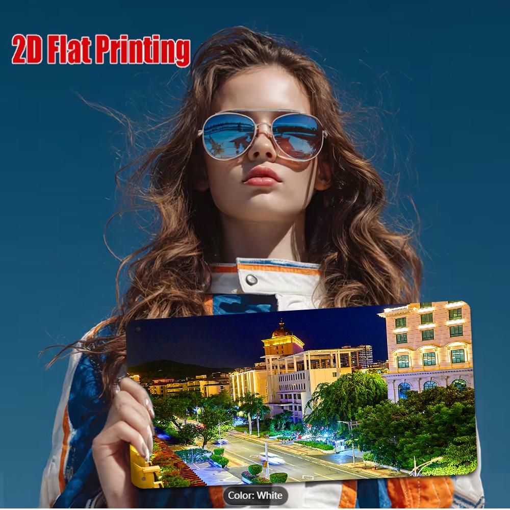 The Models Aviator Sunglasses Reflect the Exact Natural Landscape Shown On the Rectangular Print She Holds Vividly Demonstrat