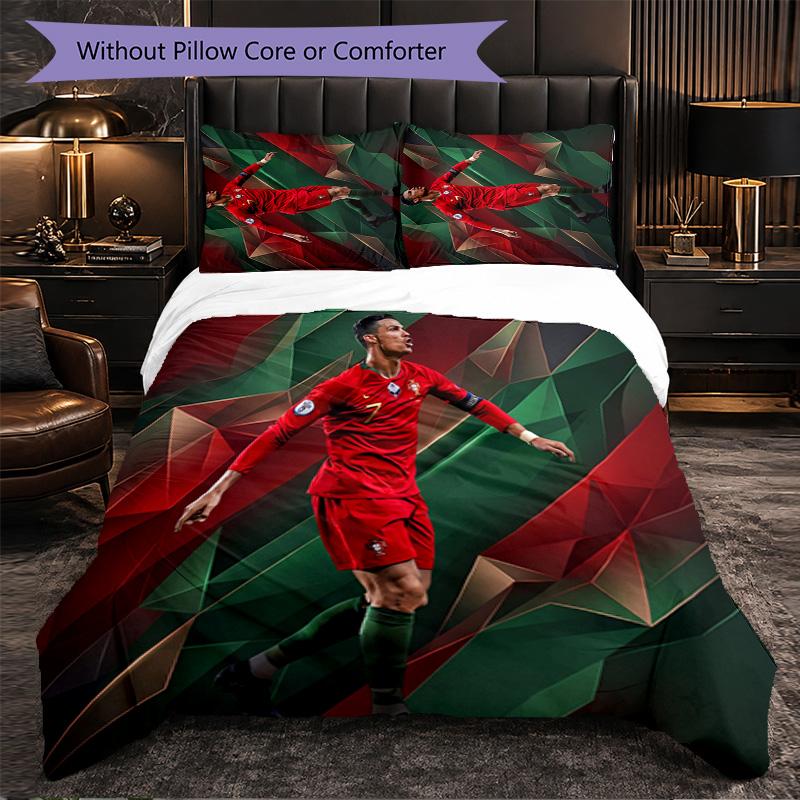 Set Lenzuola 3 Pezzi con Fantasia Cristiano Ronaldo Morbida Microfibra Copripiumino con Federe per Camera da Letto