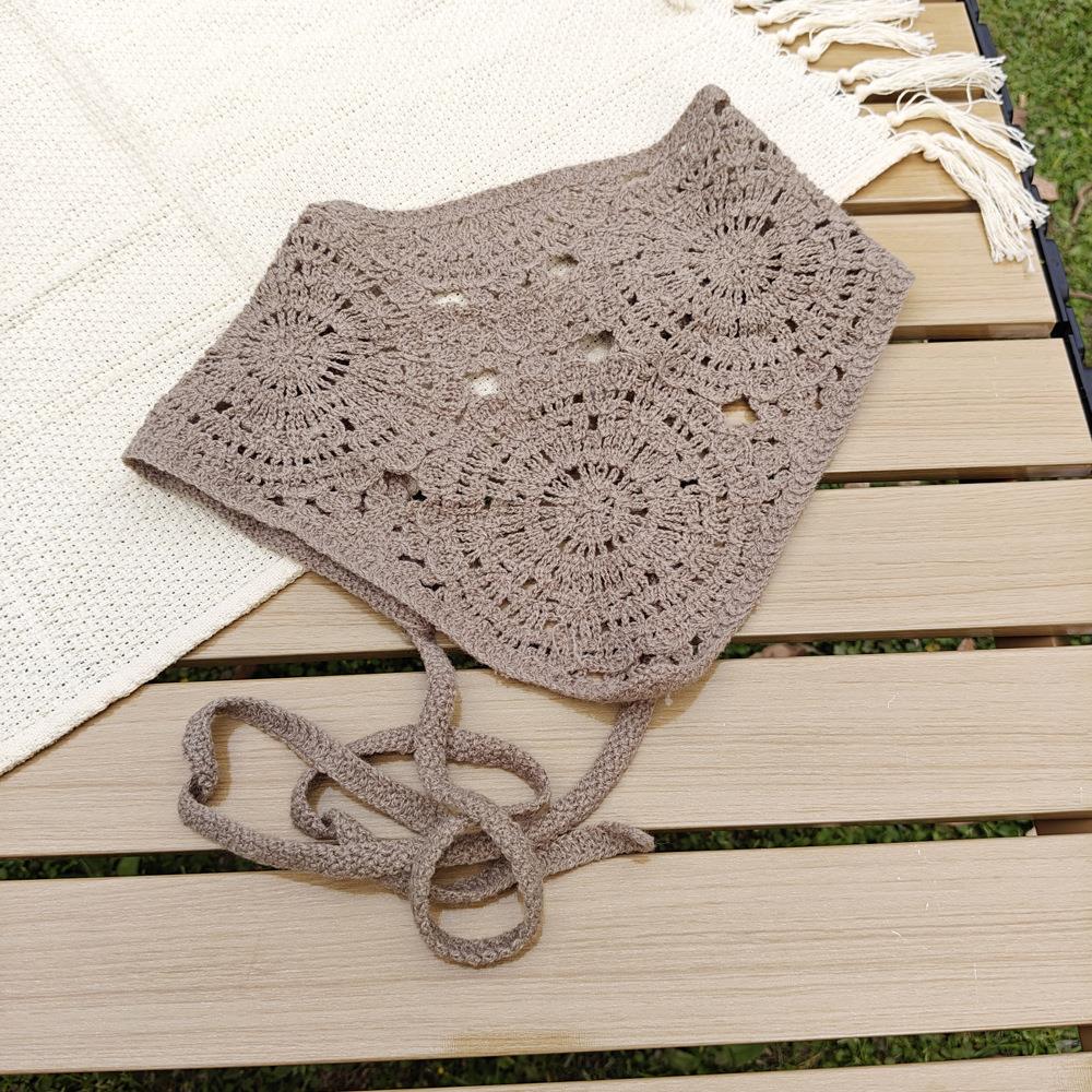 Handmade Crochet Hair Scarf Knitting Half Skirt Butt Curtain Hollow Out Triangle Headscarf Tied DIY Elegant Hair Accessories