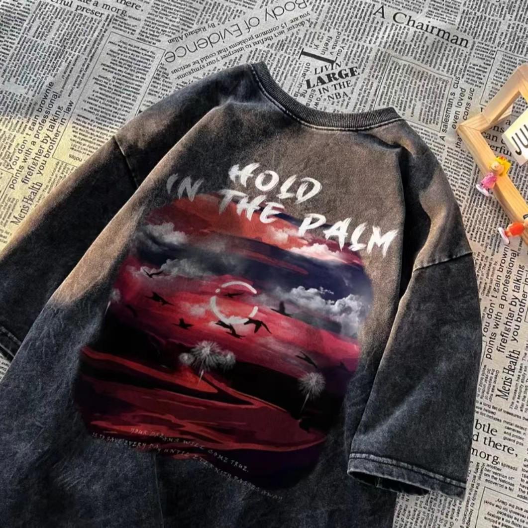 

Мужская ретро хлопковая футболка свободного покроя с коротким рукавом - летний круглый вырез, модный стиль L