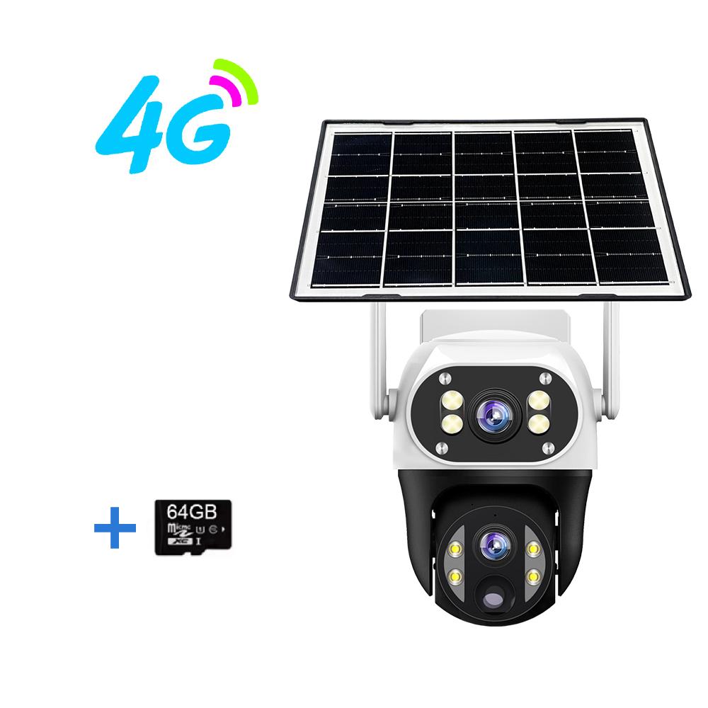 V380 Outdoor Home Garden Monitoring Dual Lens Full Color Night Vision 4G/Wifi Remote Solar Camera