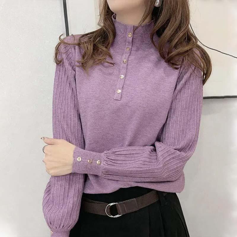 Autumn Winter Pure Wool Sweater Women's Half High Neck Pullover Casual Knit Tops Fashion Warm Plus Size Female Sweaters
