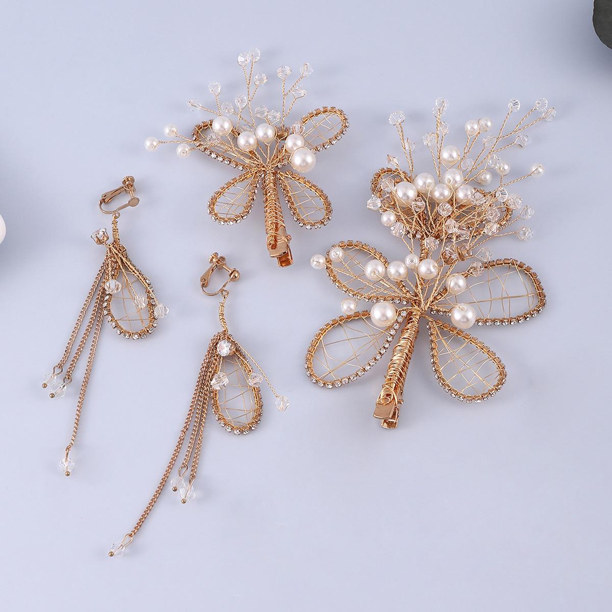 Gold Thread Faux Pearl Butterfly Bridal Hair Clip