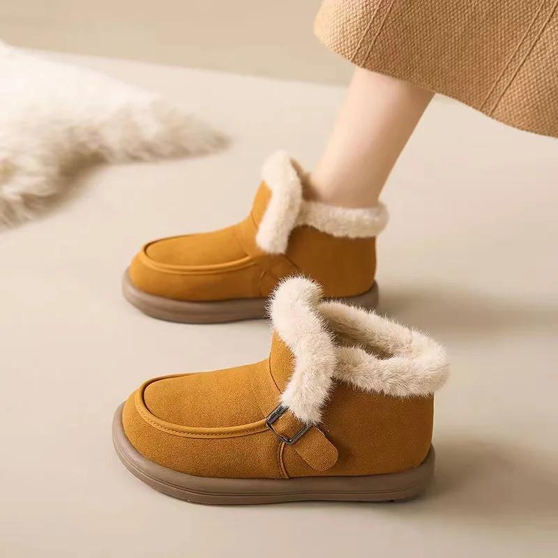 Fashion Snow Boots for Women Winter New Style with Plush Thick Cotton Boots for Warmth Flat Bottomed Soft Soled Women's Cotton Shoes