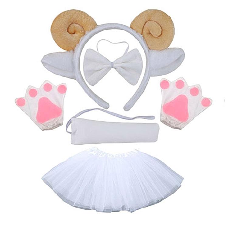 Kids Animal Costume Sheep Ears Headbands Bowtie,Tail,Tutus Glove 1/3/4/5pcs