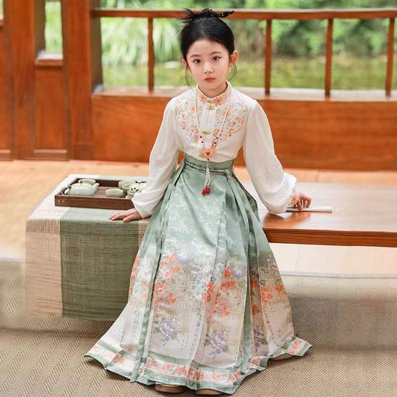 2025 Horse-face Girls' Chinese Hanfu Set - Ming & Tang Dynasty Style Children's Costume for Spring & Autumn with Tag
