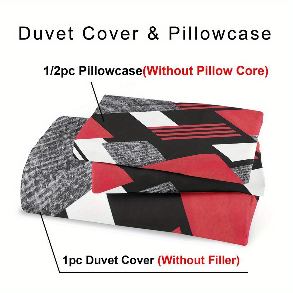 2/3Pcs Geometric Pattern Down Duvet Cover Set - 1 Duvet Cover + 1 Or 2 Pillowcases Fashionable Classic Popular Red Stripe