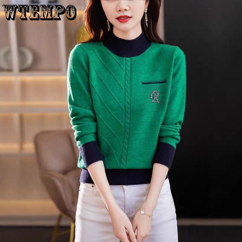 Half Turtleneck Sweater Thick Long-sleeved Knitted Sweater for Women In Autumn and Winter Loose Color-blocked Pullover