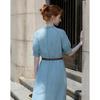 Demana Denim Cloud Cotton Round Neck Belted Dress