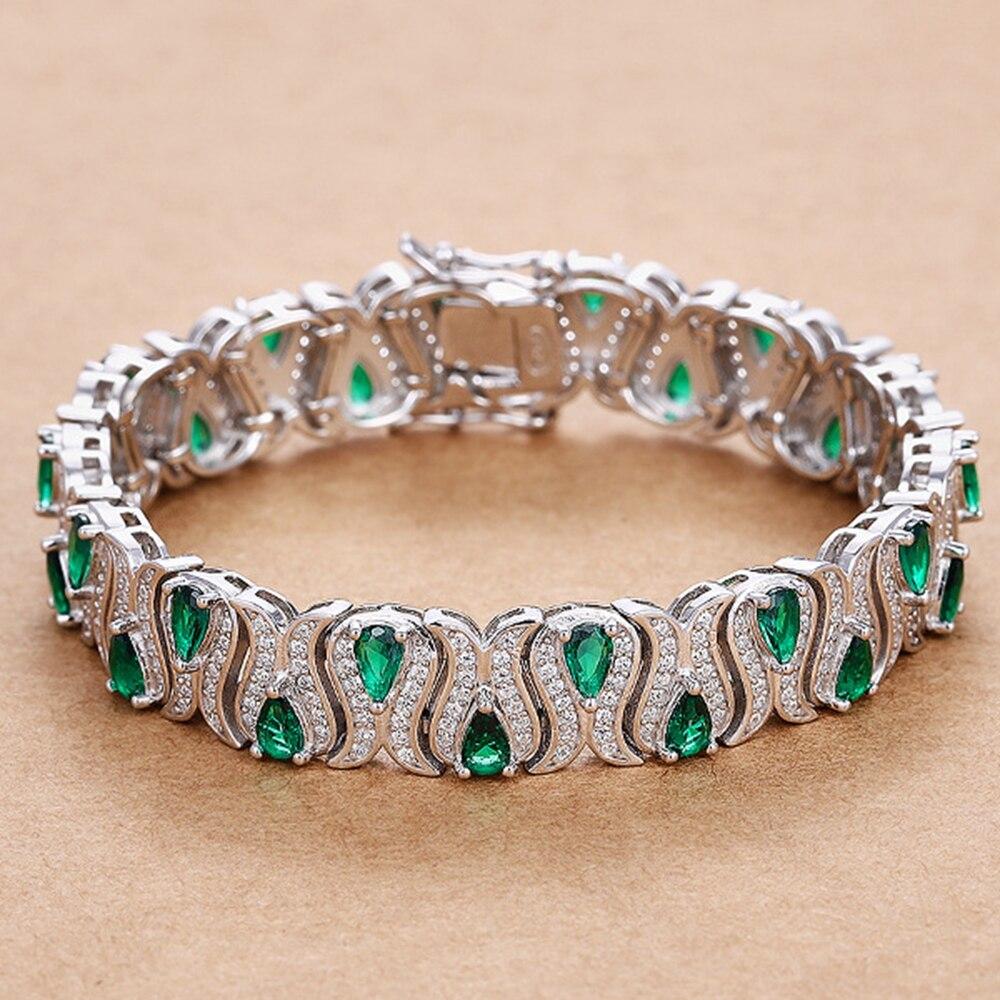 

Браслеты-подвески из стерлингового серебра 925 пробы с грушей, изумрудом, рубином, черным сапфиром, высокоуглеродистым бриллиантом для женщин, подарок 19cm