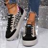 [Everyday Comfort] Women's Leopard Print Star Sneakers, Casual Lace-Up Low Top Shoes with Round Toe, Fabric Upper & Mesh Inner, PVC Sole