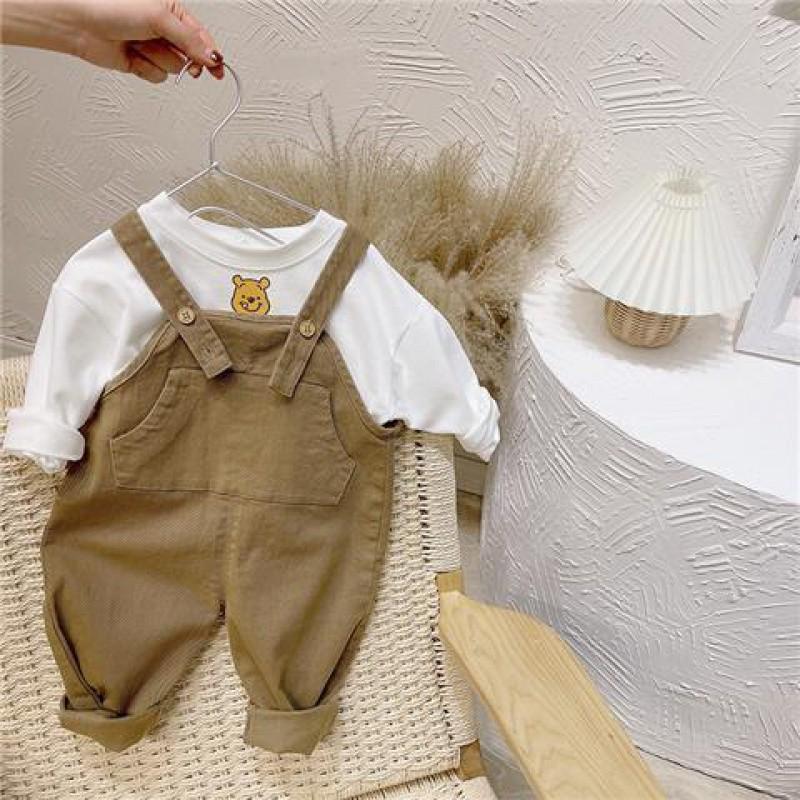 

Trendy Baby Bear Two Piece Set Featuring Wide Long Sleeve Romper And Fun Pockets StyleE
