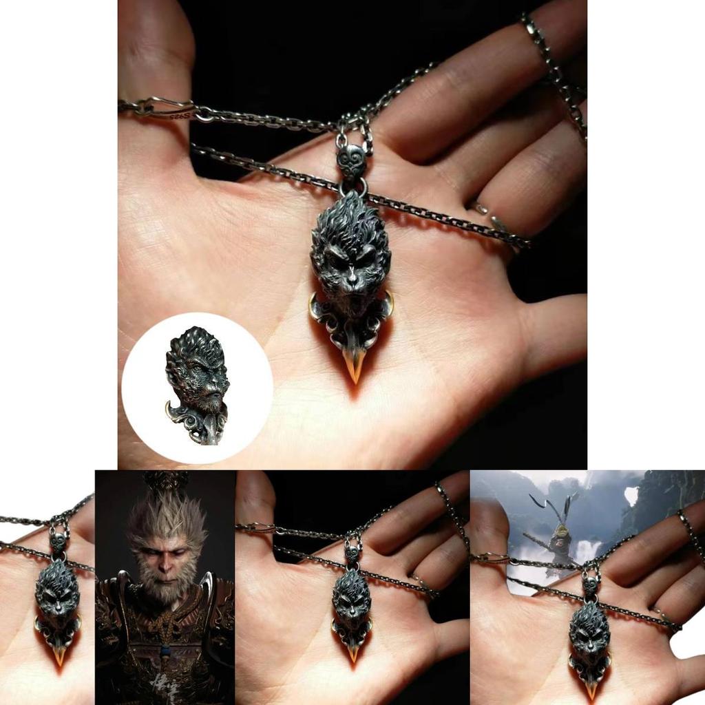 Unique Black Myth Wukong Pendant Necklace Retro Style Hip Hop Jewelry Gift For Men