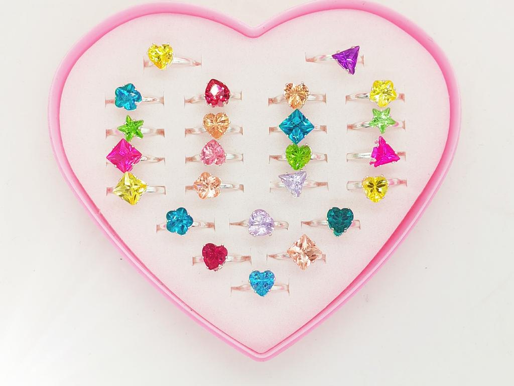 24Pcs Children's boxed zirconia ring, simple ring, party accessory ring, ring set