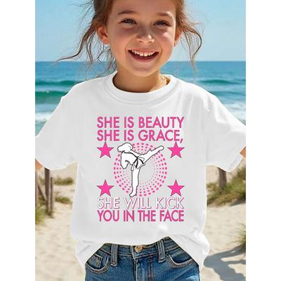 European Size Girls Round Neck Short Sleeved T Shirt with Creative English Print