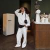 Completo Casual con Felpa con Cappuccio e Pantaloni Tuta Giallo Chiaro da Donna con Coulisse Streetwear Due Pezzi