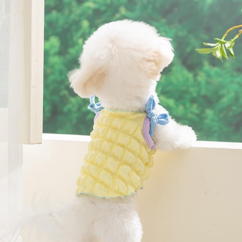 Pet Supplies thin Puppy Vest Bubble Grid Ins Style Dog Clothes Sweet Bow Pet T Shirt Pet