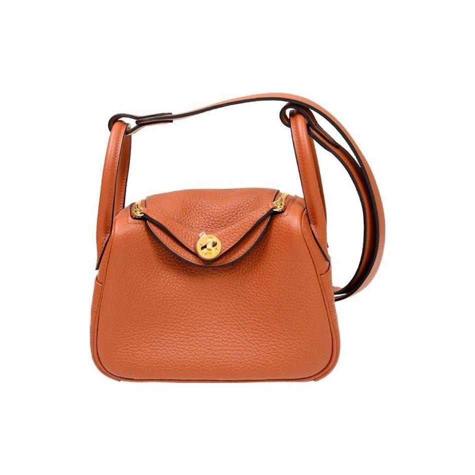 HERMES Lindy Taurillon Clemence Cow Leather Handbag 19 Women's 93 Orange H079086CC93
