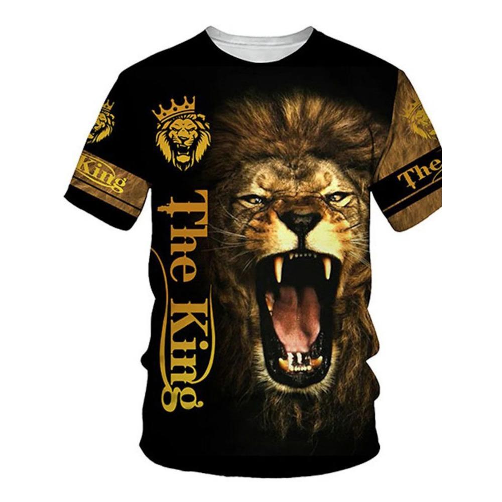 2026 New Men's Gender-Neutral T-Shirt 3D Printed Lion Round Neck Casual Short Sleeve Top Street Wea Men'st-Shirtoversizedt-Shirt