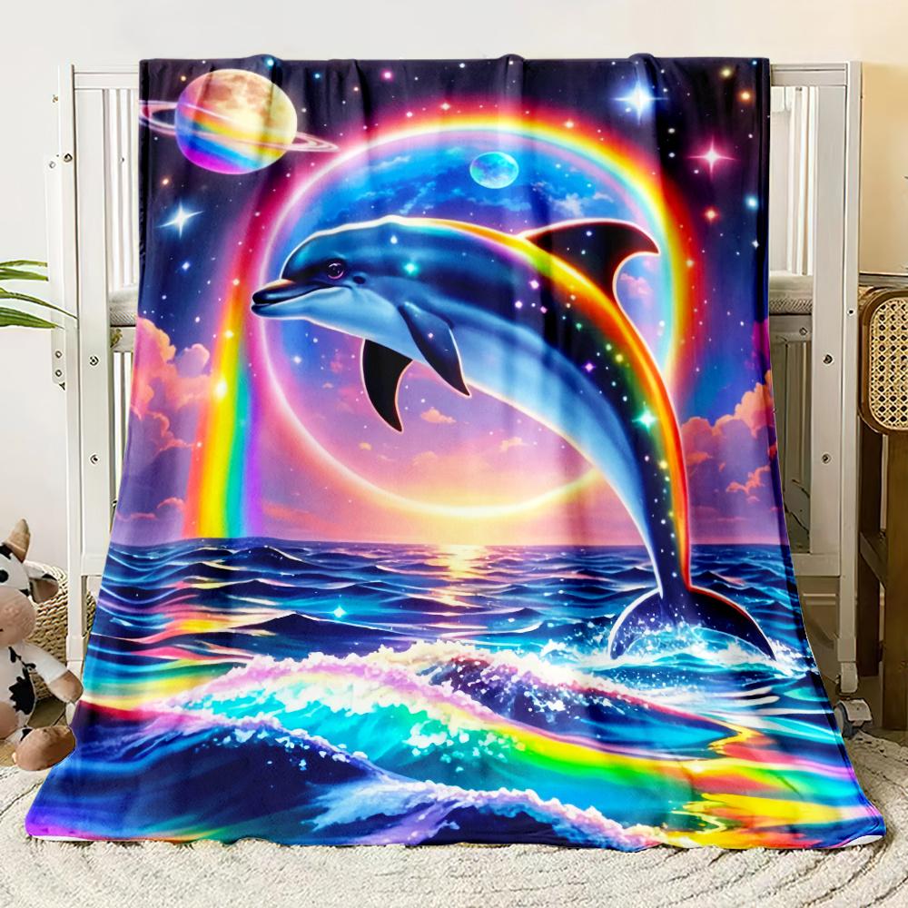 Cozy Dolphin Print Flannel Throw Blanket - Soft, Lightweight & Warm for Couch, Bed, Travel & Camping - Durable Polyester, All-Se