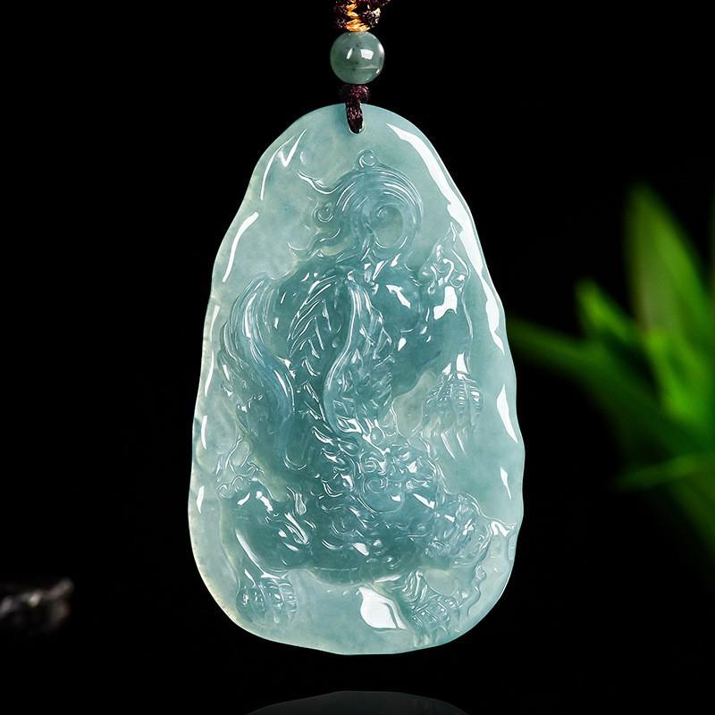 Natural A Grade Blue Jade Pixiu Pendant for Men and Women - Ice Seed Stone for Attracting Wealth