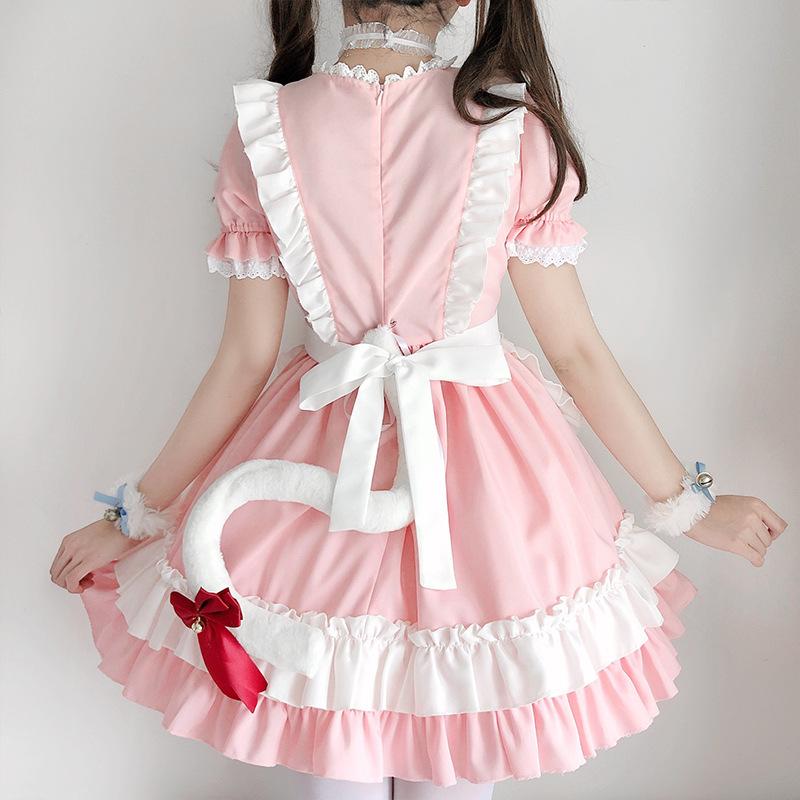 Rosa Katzen-Maid-Outfit Lolita Soft Girl Kleid, Maid-Outfit Cosplay Anime Rollenspiel