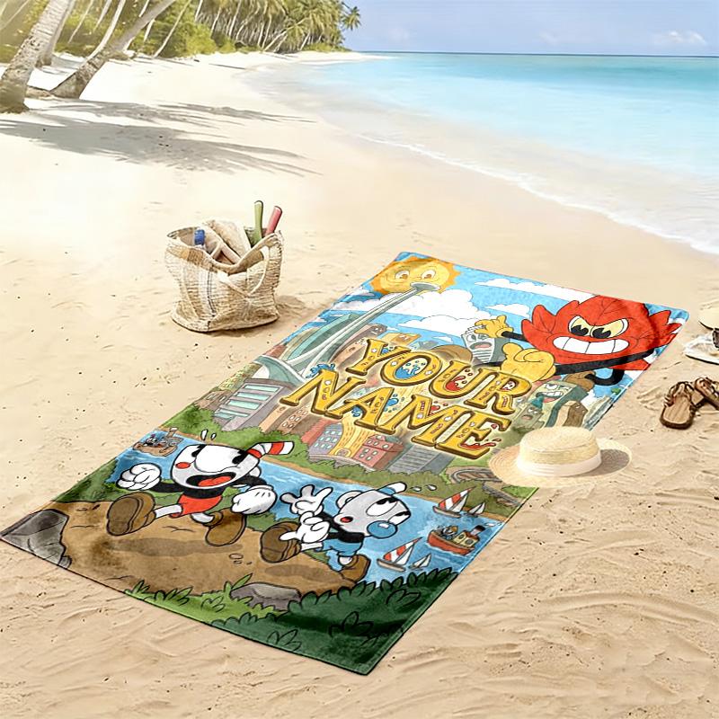 Name Custom Cuphead Game Print Beach Towel, Large Soft Quick Dry Towel for Beach Camping Swimming