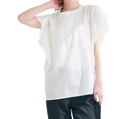 Camicia a maniche corte estiva giapponese e coreana con foglia di loto, top in cotone leggermente ampio da donna, design super fatato