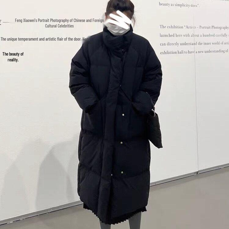 

Женский зимний пуховик 2025: Средней длины, Плотный, Свободный, Модный корейский стиль для миниатюрных фигур M (125-160 jin) чёрный