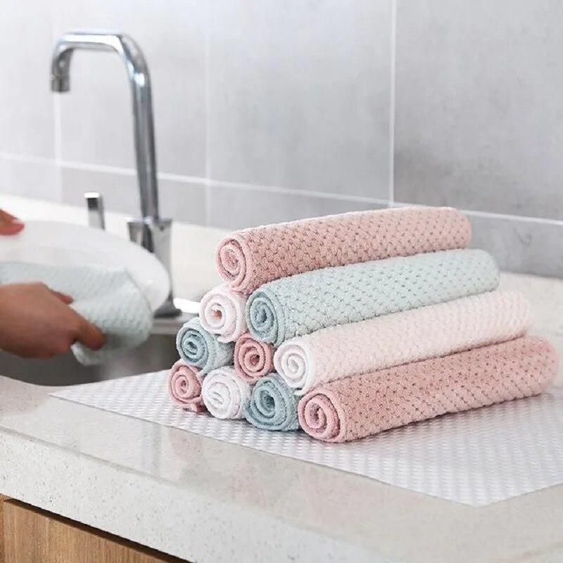 1Pc Kitchen Daily Dish Towel Cloth Kitchen Rag Non-Stick Oil Thickened Ultra Light Table Cleaning Cloth Absorbent Scouring Pad