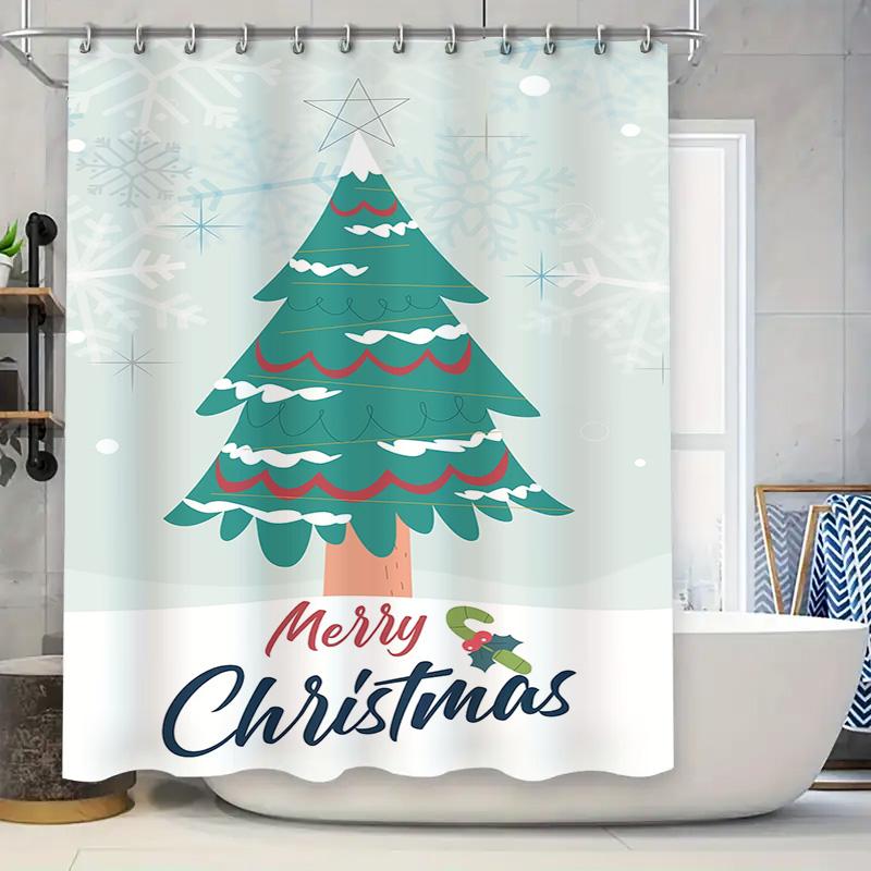 Tuniu Festive Christmas Bathroom Decor Shower Curtain Cute Holiday Forest Design Waterproof Fabric Vibrant Colors Charming Winte