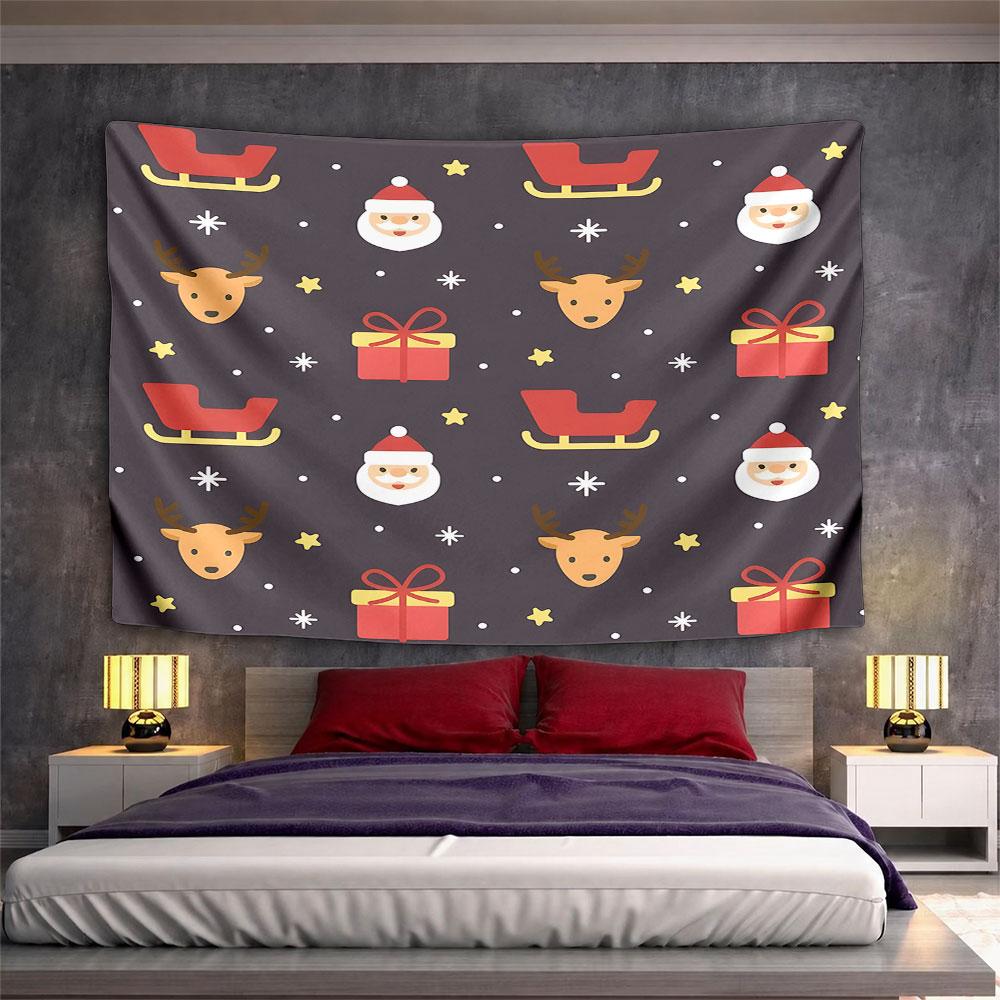 Christmas Pattern with Santa and Reindeer Pattern Wall Hanging Tapestry Decorative Tapestry Home Decor for Bedroom and Living Room