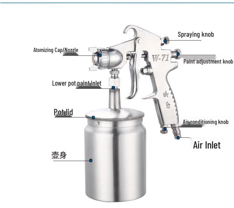 Yoshida W-71/W-77 Pneumatic Paint Spray Gun with Upper & Lower Pots