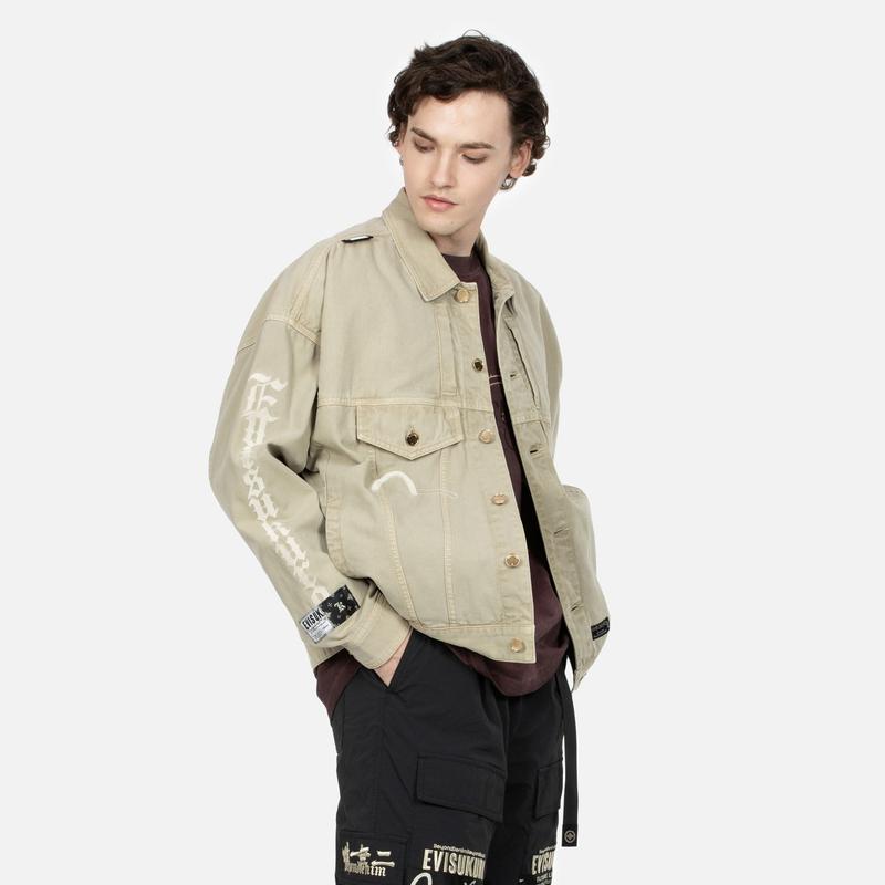 Evisu Aw23 Logo Embroidered Washed Fashion Work Jacket Men jackets Gray Green 2EAGNM3JK5112FFCT