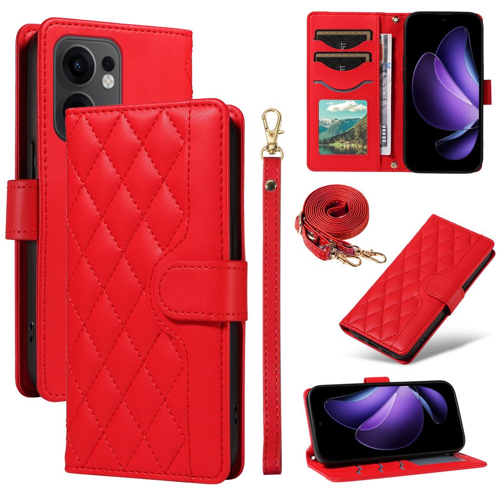 For Oppo Reno13 F 4G/Oppo Reno13 A 5G/Oppo Reno13 F 5G Wallet Case Rhombus Leather Phone Cover with Strap