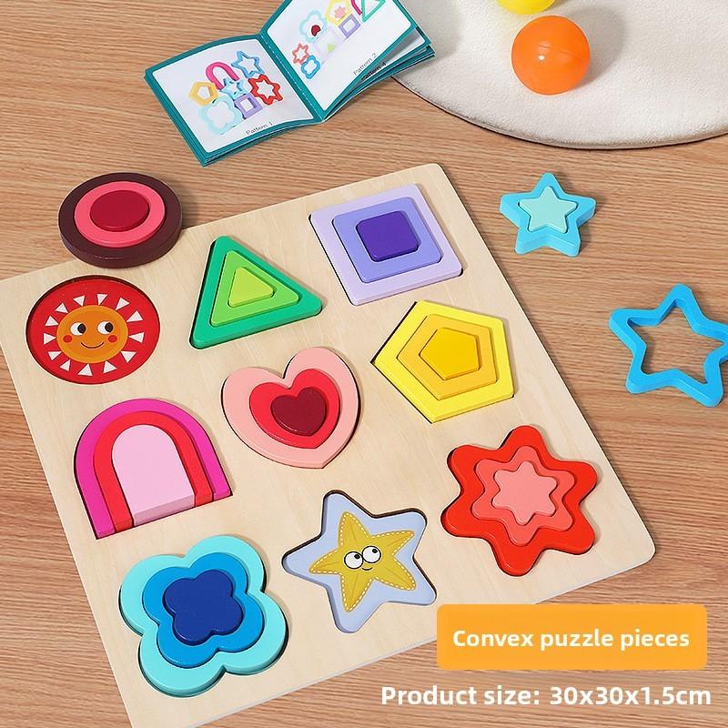 Wooden Shape Puzzle For Toddlers With Geometric And Farm Animal Designs For Early Learning
