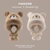 Plush Bear Hat Gloves Set Women Fleece Lined Warm Earflap Trapper Winter Outdoor