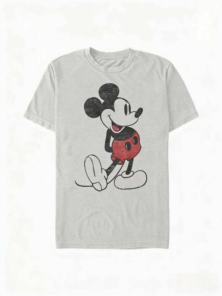 Neues Disney Mickey Maus Retro Klassisches Cartoon-Print Gewaschenes T-Shirt Baumwolle Berühmt Unisex Bequem Damen Herren T-Shirts