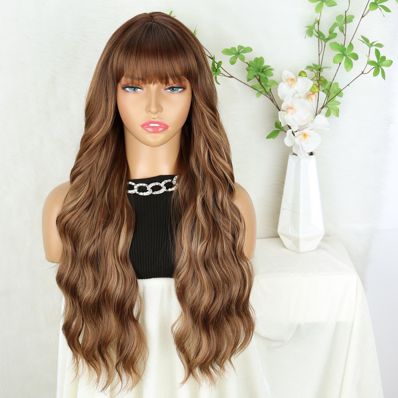 

Длинные волны MERISIHAIR, синтетические парики, волнистый парик с челкой, шоколадно-каштановые волосы для женщин, термостойкий парик для повседневного использования 65cm