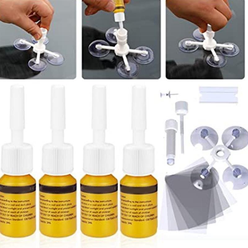 Quick Fix Windshield Chip Repair Kit to Repair Scratches Cracks with Suction Cup Curing Light Efficiency Repair Kit