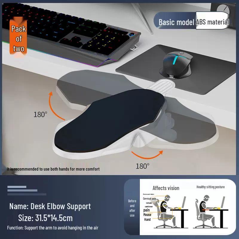 Folding Rotating Arm Support for Desk - Adjustable Elbow Rest for Home or Office