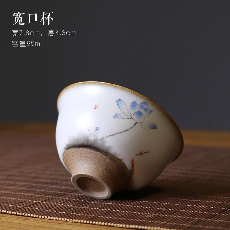 Moon White Ru Kiln Play Lotus Tea Cups Retro Small Tea Cups Open Ru Pottery Marigold Household Kung Fu Tea Set