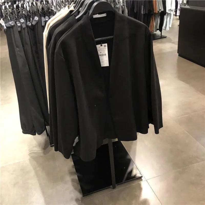 

Men s Spring and Autumn Splicing V-neck Button Jacket Solid Color Loose Minimalist Casual Long Sleeve Jackets 4XL чорний