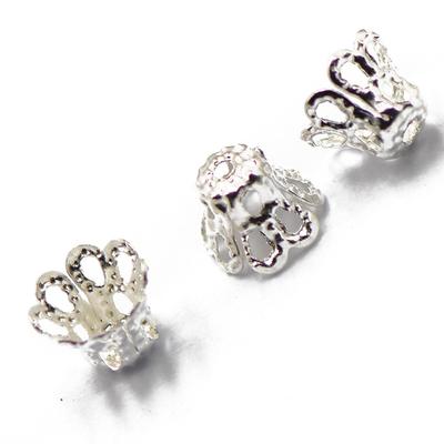 50Pcs Silver White Plated Metal Crown Bead Caps 6x5 Mm