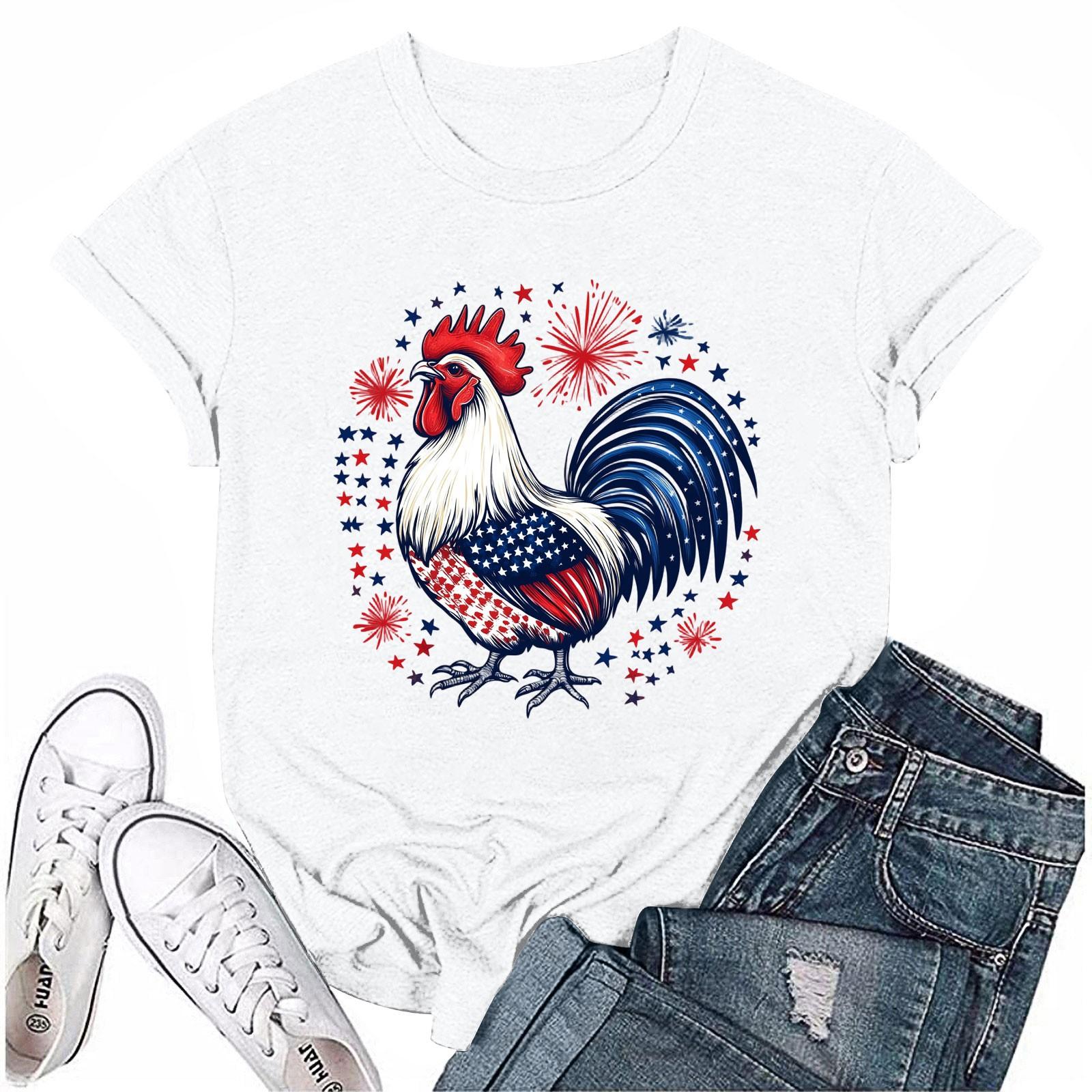 

Женская повседневная футболка с круглым вырезом и коротким рукавом с принтом «День независимости» XL белый